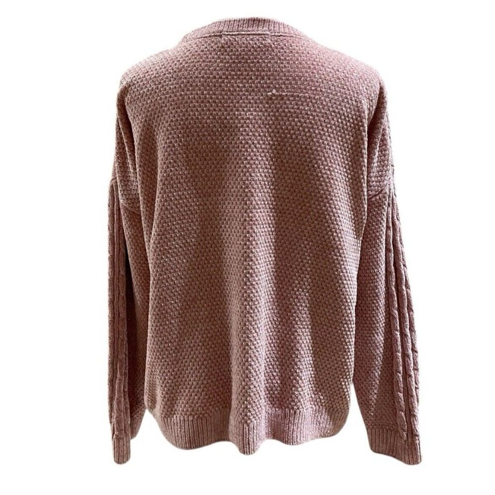 Pink Rose Chenile Sweater Women Soft Velvet Crew Neck Pullover Blush Pink Sz L - Picture 8 of 9